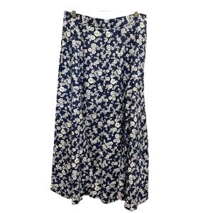 Handmade Blue White Floral Zip Side Button Midi Maxi Aline Skirt Size M